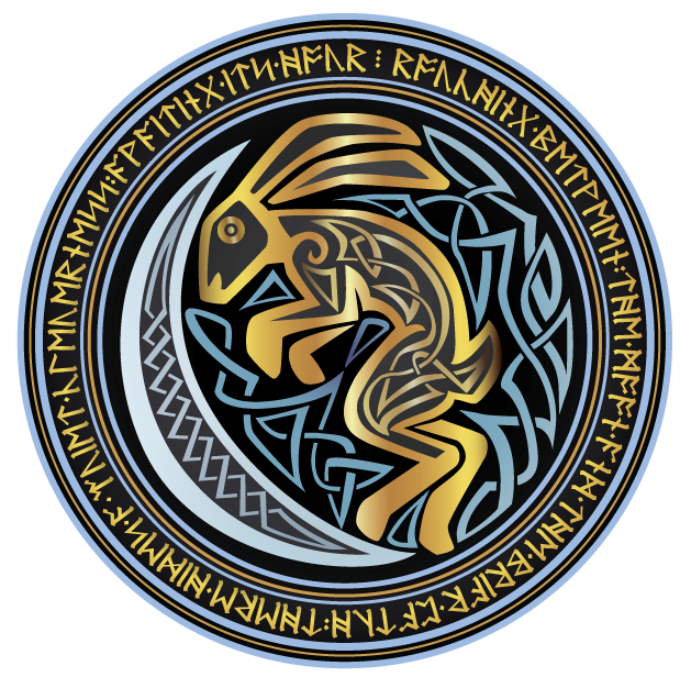 Part of a series of Illustrations of various knotwork animals. The text along the edge reads “Crouching between, The moon and the briar patch, There hides a quiet cleverness, Awaiting its hour" - a short poem by Rabbit Stoddard