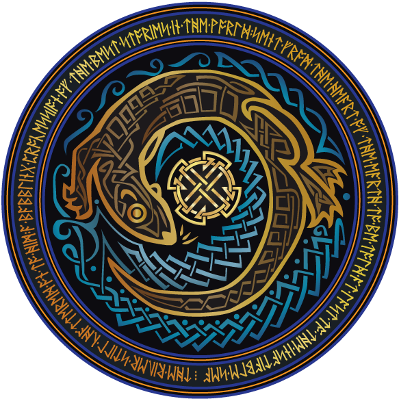 Part of a series of Illustrations of various knotwork animals. The text along the edge reads “the river still chattered on to him, a babbling procession of the best stories in the world, sent from the heart of the earth to be told at last to the insatiable sea.”― Kenneth Grahame, The Wind in the Willows 